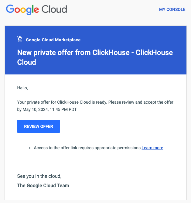 GCP Marketplace private offer email